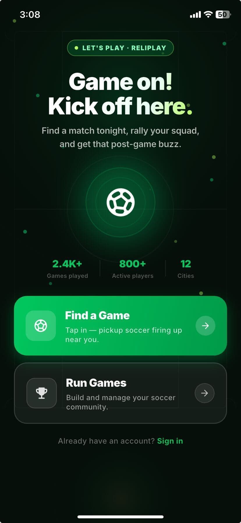 ReliPlay mobile app — Game on! Kick off here.