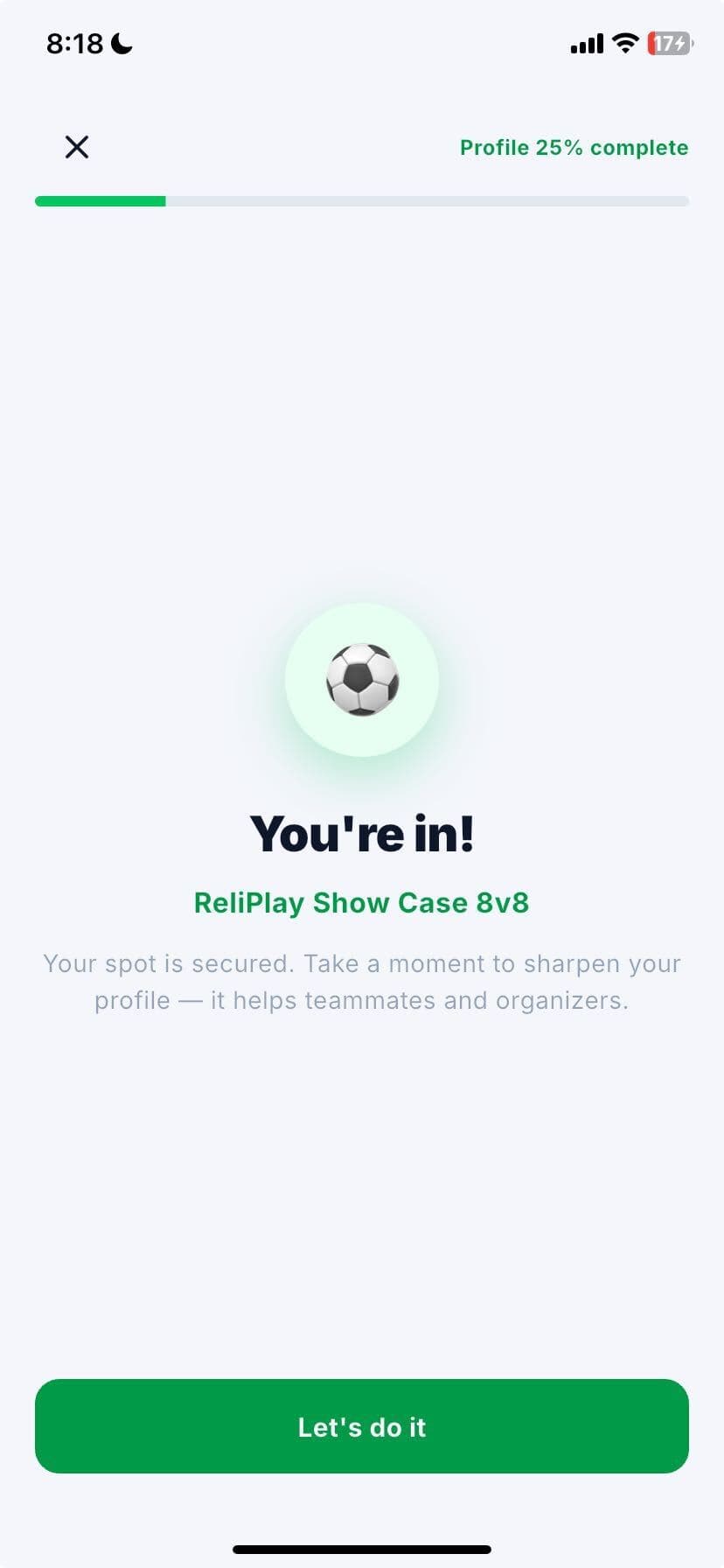 You're in! Game confirmed